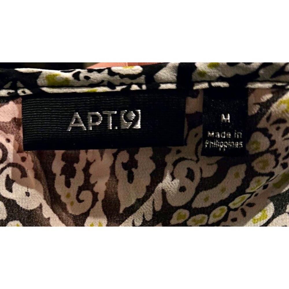 Apt. 9 Womens Paisley Tunic Blouse w/ V-Neck, Long Sleeves, Button/Tie - M